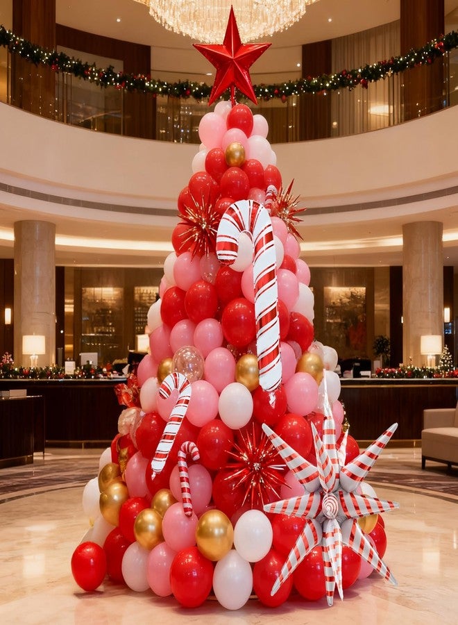 Togvu Christmas Balloon Arch Kit, Red Pink White Latex Balloon Garland Kit with Metallic Gold Confetti Balloons Red White Candy Cane Star Foil Christmas Mylar Balloons for Xmas Holiday New Year Party Decor - Image 4